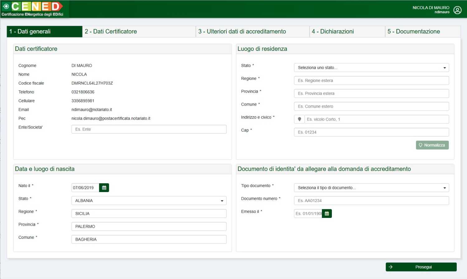Figura A.1: Registrazione certificatore - Dati generali