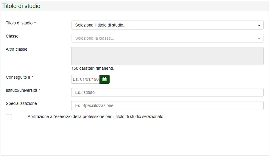 Figura A.4: Registrazione certificatore - Dati certificatore: Titolo di studio