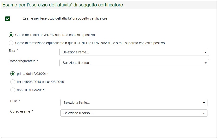 Figura A.6: Registrazione certificatore - Dati certificatore: Esame per l'esercizio dell'attivitĂ di soggetto certificatore