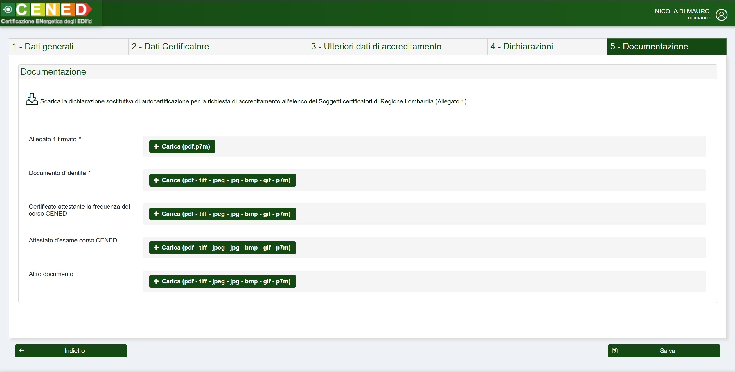Figura A.9: Registrazione certificatore - Documentazione
