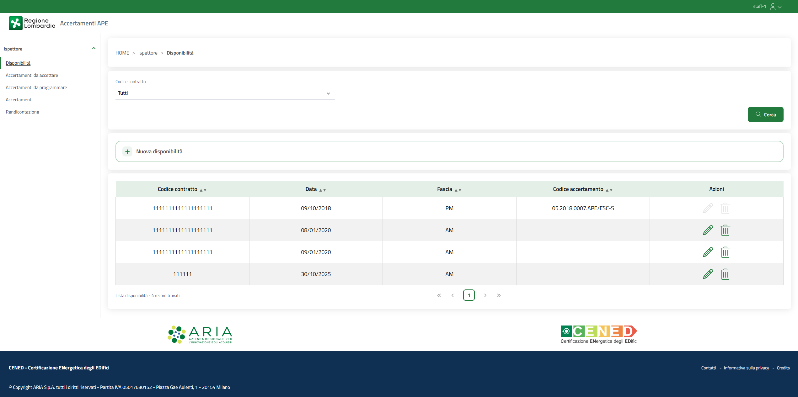 Figura 1: Sezione disponibilità