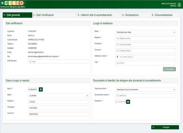 Figura A.1: Registrazione certificatore - Dati generali